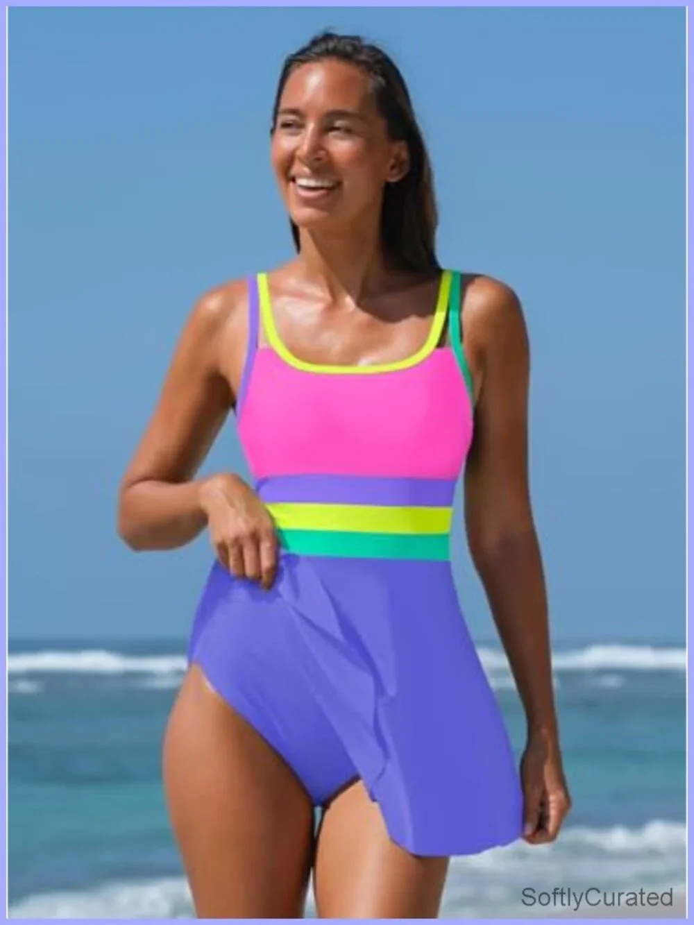 Tummy Control One Piece Swimsuit with Skirt Full Coverage Modest